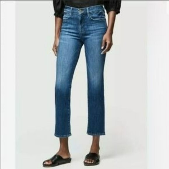 Frame Denim Le High Straight Jeans Size 26 Medium Wash Distressed Raw Hem Made I - Picture 1 of 7